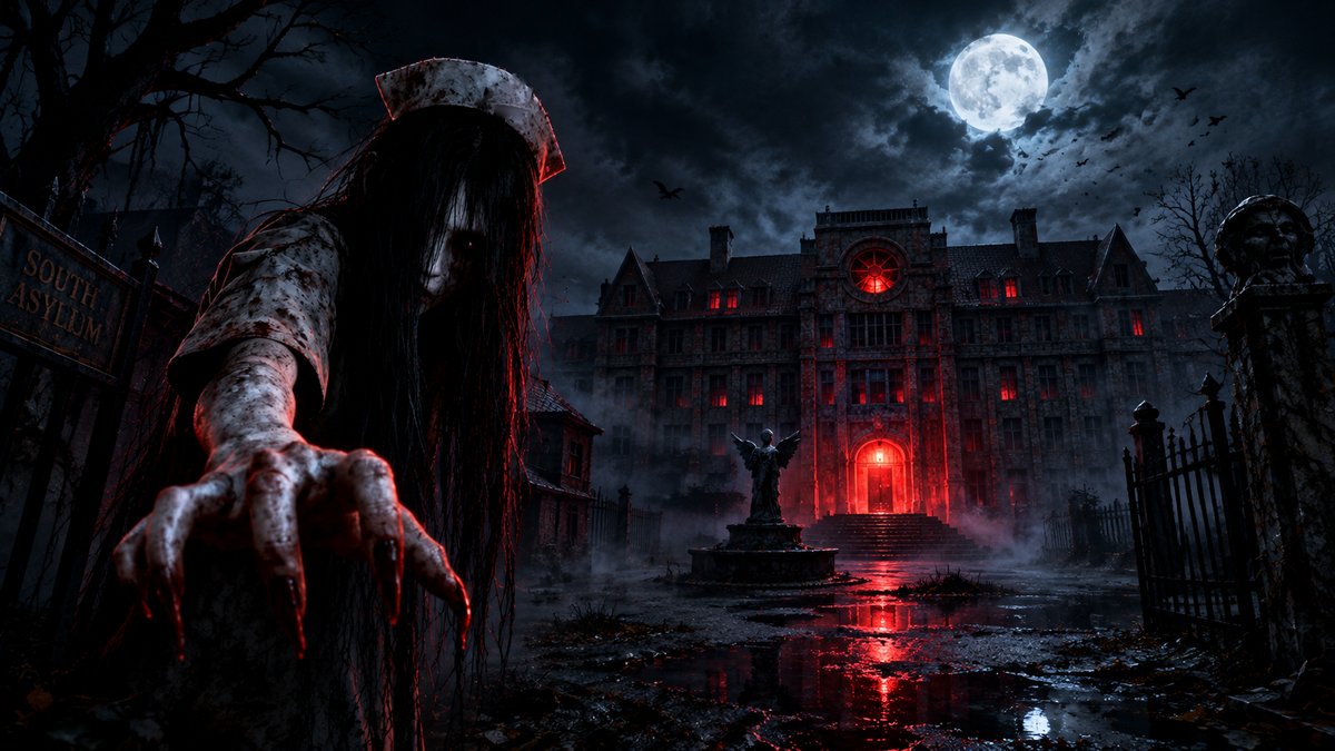 Duskthorn: The Asylum — the nurse reaching out before the South Asylum at night