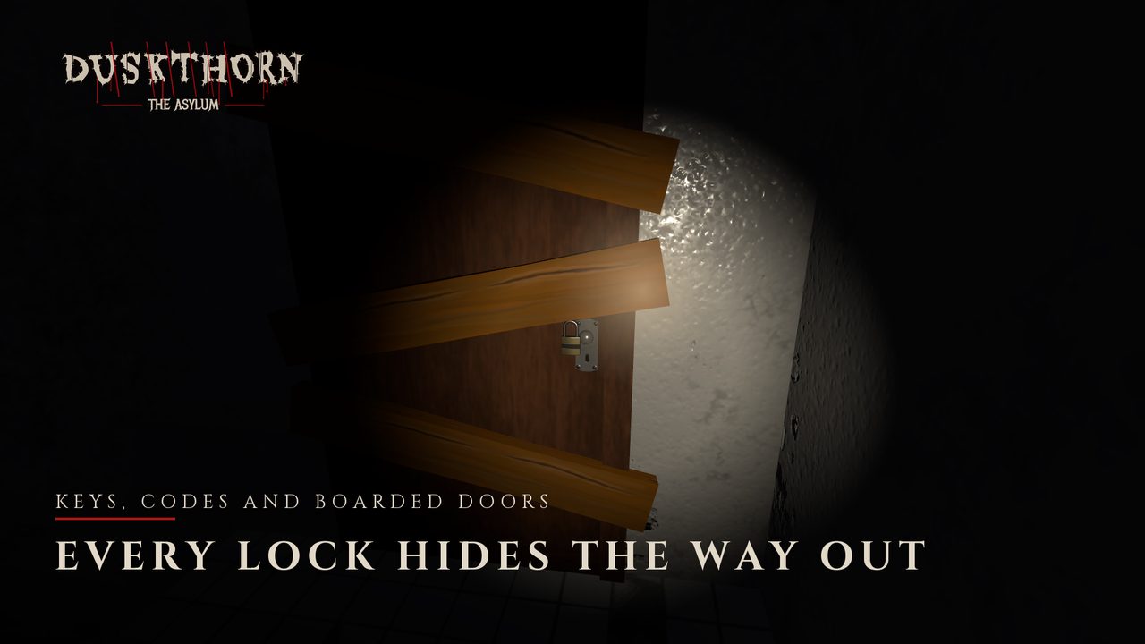 The boarded, padlocked basement door